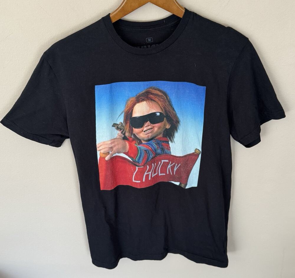 Chucky Doll Sunglasses Horror Movie Star Chair Adult Size Medium Shirt